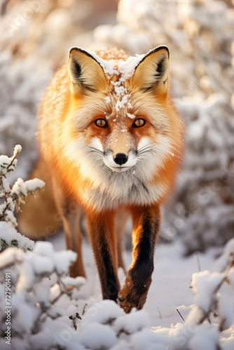 Winter Fox in Snow Vivid and Alert Captures Wildlife Beauty ideal for nature themes and animal conservation awareness