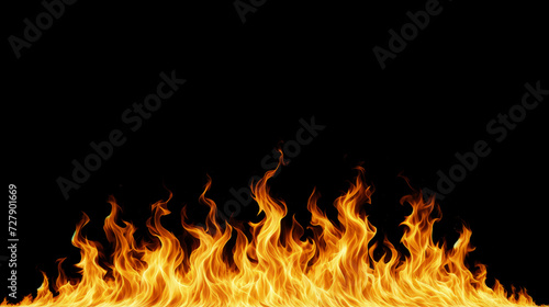 Spirited flames rising fiercely against a pure black background. Generative AI