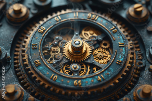 A steampunk-inspired background, featuring intricate mechanical details and vintage aesthetics, embodying the charm of an alternate industrial era. Concept of steampunk aesthetics. Generative Ai.