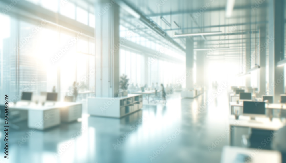 Bright defocused office environment with strong sunlight and a clean, modern design. Generative AI Bright defocused office environment with strong sunlight and a clean, modern design. Generative AI