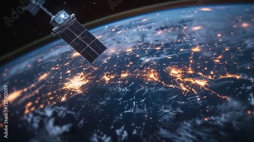 A network of satellites in orbit, beaming down high-speed internet to remote parts of the world. 
