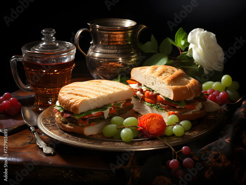 breakfast sandwich & tea jpg efood photo