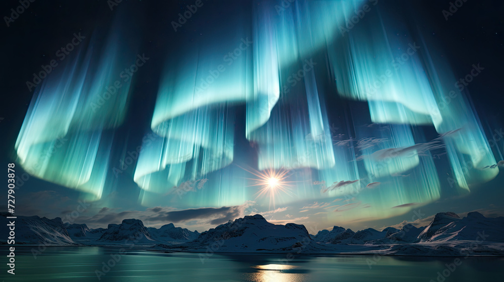 Ethereal Aurora Borealis dancing over a snowy Arctic landscape ideal for travel and tourism showcasing serene natural beauty and phenomenon