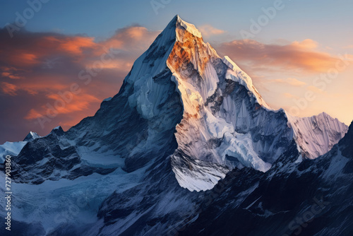 Majestic mountain peaks covered in snow during golden hour serene and tranquil perfect for travel and mountaineering © Made360