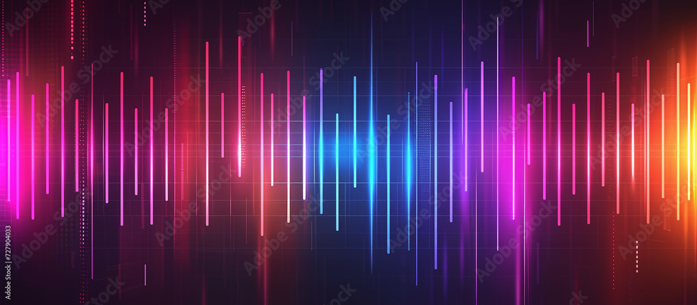 Abstract background with equalizer effect. neon lights. sound waves.