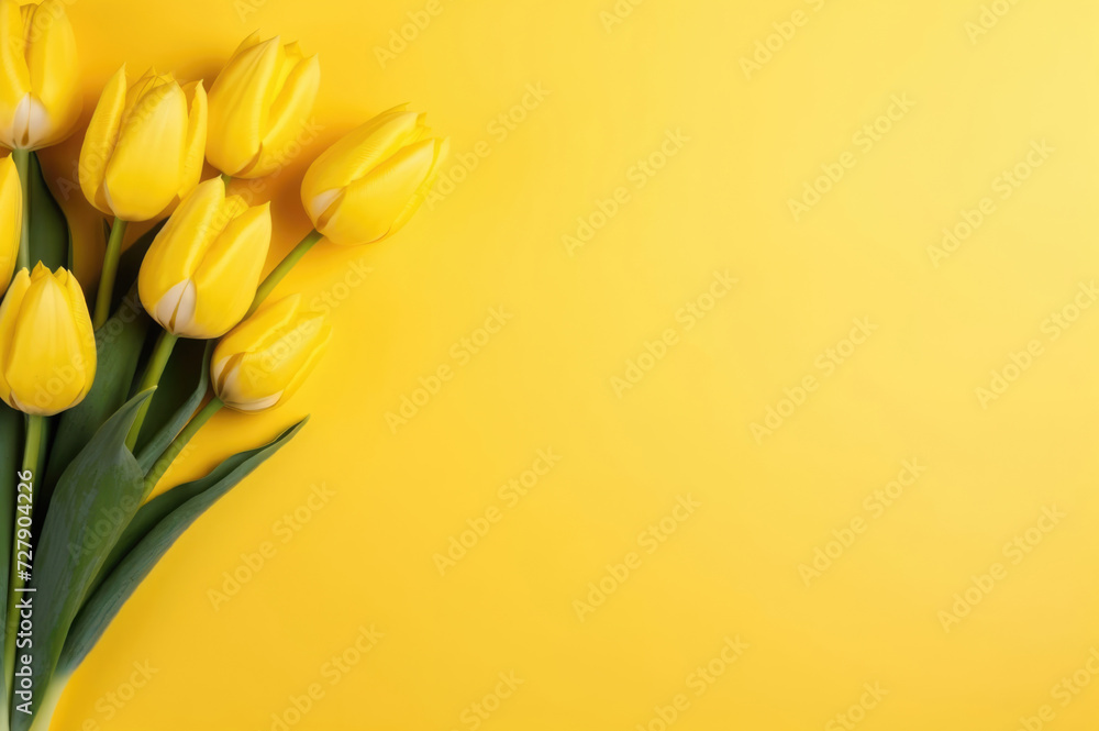 Bouquet of yellow tulips on a yellow background with copy space Bouquet of yellow tulips on a yellow background with copy space
