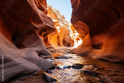 Serene and majestic Antelope Canyon with river sunlit desert destination suitable for travel and tourism themes