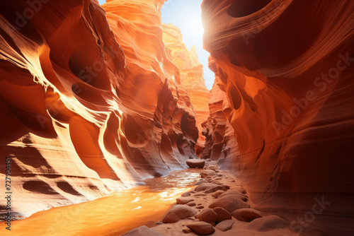 Warm sunlight in serene Antelope Canyon adventure and travel destination ideal for nature and geology enthusiasts