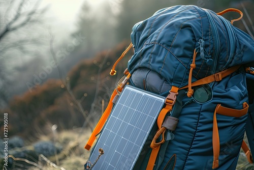 A close-up of solar panels on a backpack, demonstrating portable solar solutions for outdoor enthusiasts
