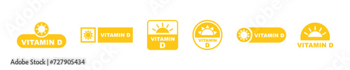 Set of vector icons with yellow vitamin D. Sun and vitamin D. Vector 10 EPS.