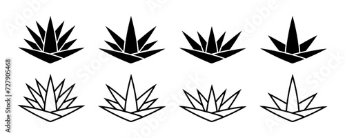 Set of agave vector icons. Black silhouette with aloe vera. Natural tequila. Vector 10 Eps.