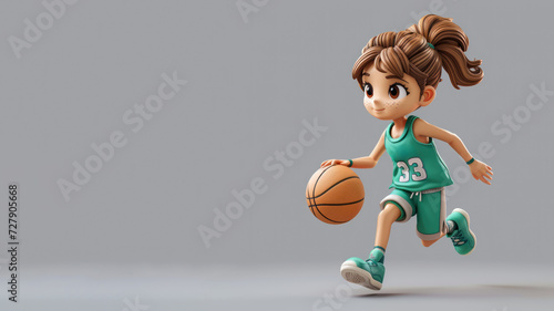 A cartoon basketball player in green jersey isolated on gray background