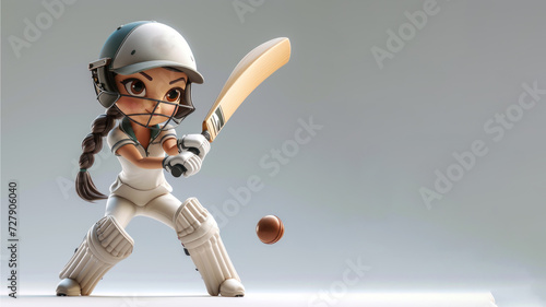 A cartoon cricket player in white jersey isolated on gray background
