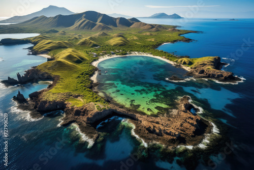 Aerial view of a serene tropical island with clear waters ideal for travel and tourism