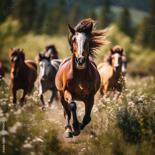 Herd of galloping horses capturing freedom and power in nature for equine industry advertising