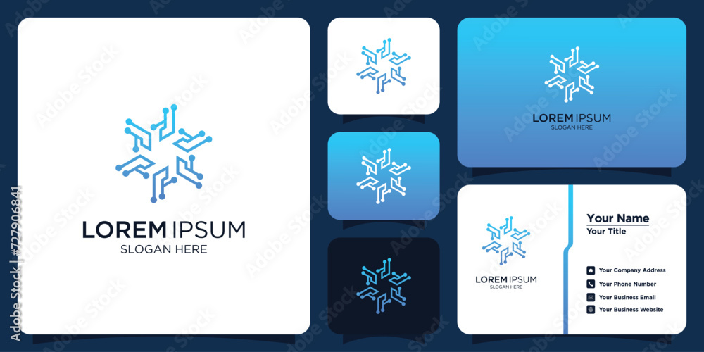 gradient technology logo template collection and business cards