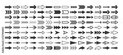 Set Of Monochrome Arrow Symbols, Offering Directional Cues, Includes Straight, Curved, And Angled Designs