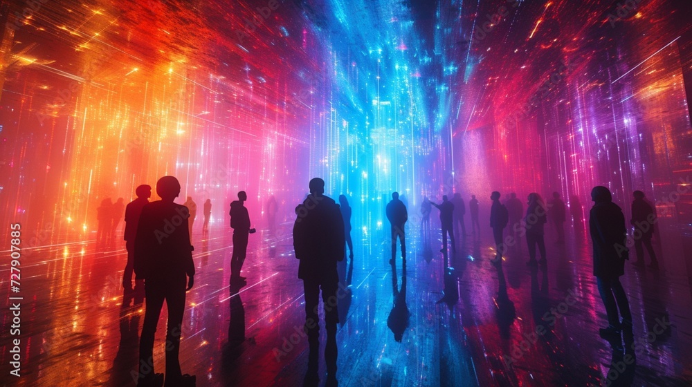 A holographic concert, with virtual artists performing amidst the crowd in 360 degrees. 