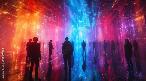 A holographic concert, with virtual artists performing amidst the crowd in 360 degrees. 