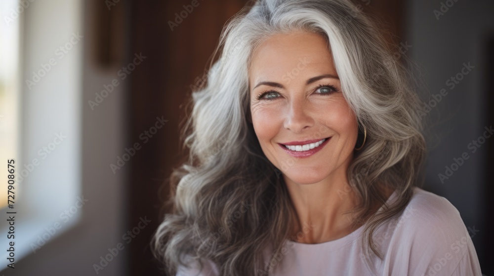Beautiful gray-haired woman model. Neural network AI generated art Beautiful gray-haired woman model. Neural network AI generated art