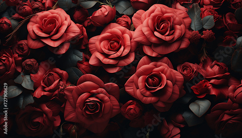 Crimson Splendor, Close-Up, Red Roses, Intimate Details, Floral Elegance, Petal Close-Up