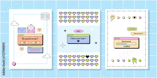 Vector Banners In Old Nostalgic Psychedelic Style. Computer Notification And Social Media Elements In Vaporwave Style