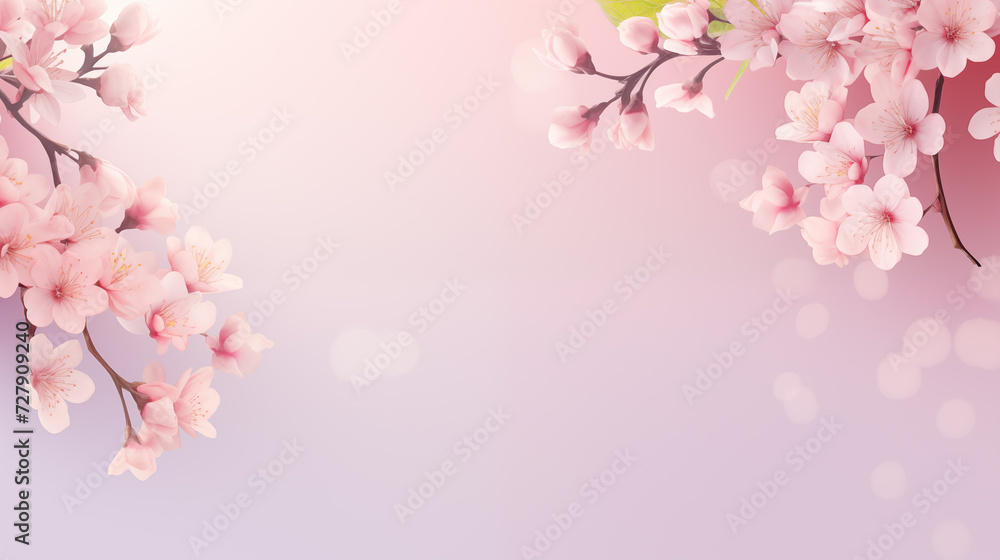 Horizontal banner design with cherry blossom flowers, light pink background, copy space.