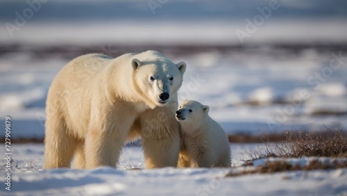 Adorable polar bear playing in snow antartica