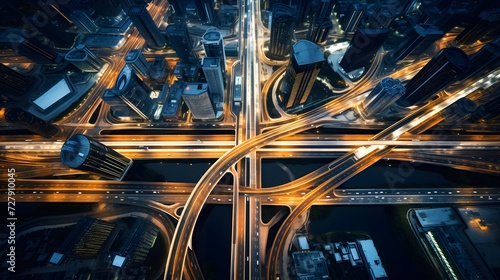 Above City transport junction road aerial view with car movement, Transport industry  © Ziyan Yang