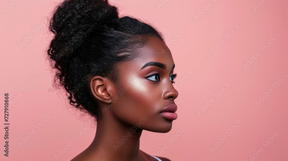 Powerful Profile of Woman on Soft Pink Background Powerful Profile of Woman on Soft Pink Background