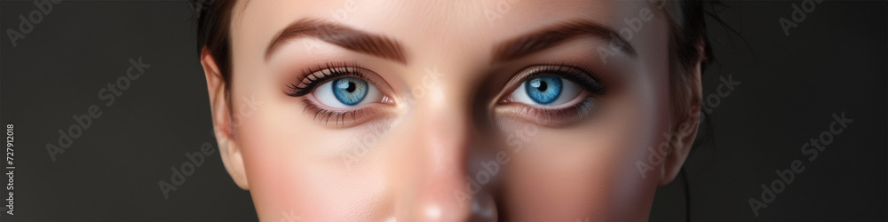 Obraz premium Panorma web bannere portrait of naturally beautiful woman in her twenties with blond hair and blue eyes
