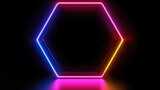 neon colored light in hexagon shape in dark background