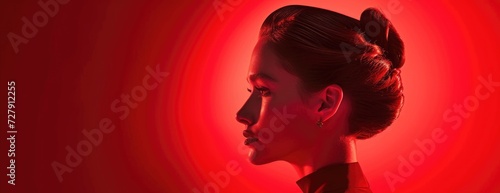 Sculptural Woman in Monochromatic Vision Against Vivid Red photo