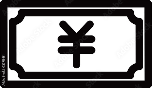 日本紙幣の黒の線画アイコン