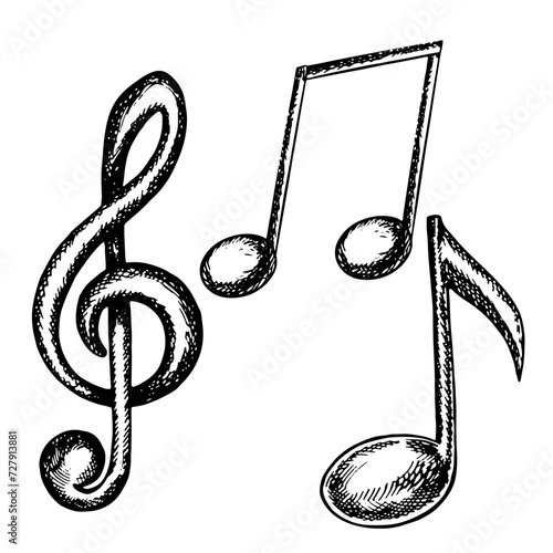Flat icons of musical notes. Graphic vector black and white illustration. Highlight it. For posters, flyers and invitation cards. For banners and postcards. For logos, badges, stickers and prints.