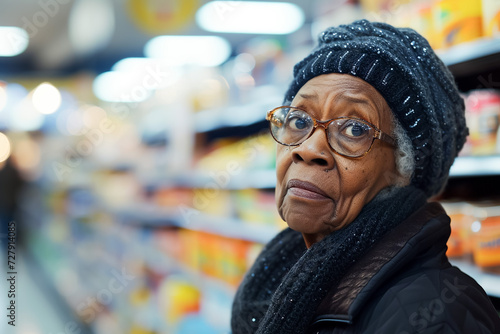 African American old woman in a supermarket