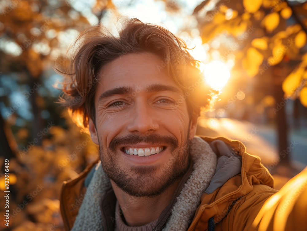Smiling Man Enjoying Autumn Sunset Selfie
Handsome man with a bright smile taking a selfie in the golden autumn light surrounded by fall foliage.
Smiling Man Enjoying Autumn Sunset Selfie
Handsome man with a bright smile taking a selfie in the golden autumn light surrounded by fall foliage.