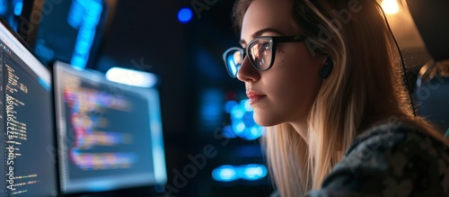 Digital Diva: Woman Expertly Hacking and Using Computer to Unleash Her Technological Prowess