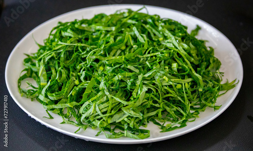 Kale leaves chopped and sliced into thin strips