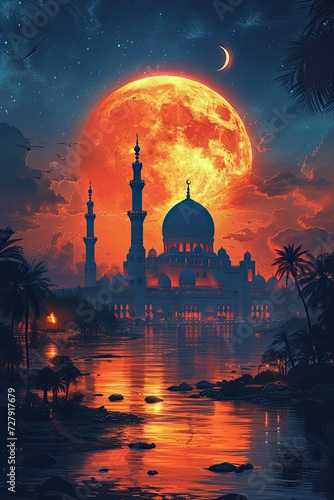 Ramadan Kareem. Islamic greeting card template with Ramadan for wallpaper design