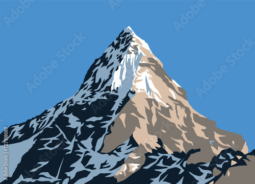 Mountain vector illustration, Himalayas mountains, beautiful peak, mount Everest 
