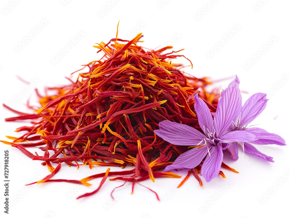 Fototapeta premium Saffron isolated on white background in minimalist style. 