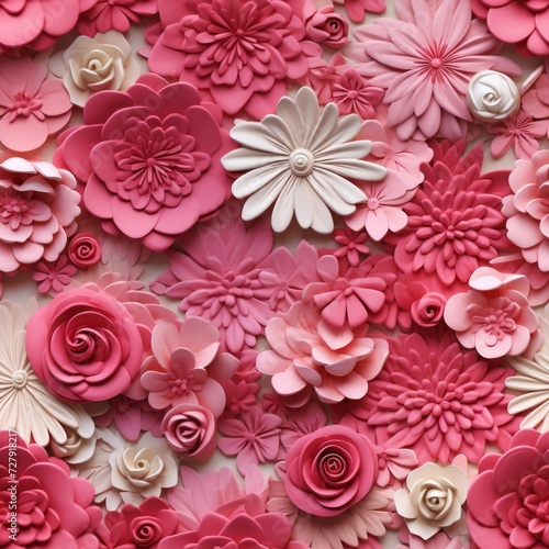 Intricate paper flower assortment in shades of pink  perfect for decor. A beautiful arrangement of pink and white paper crafted flowers.