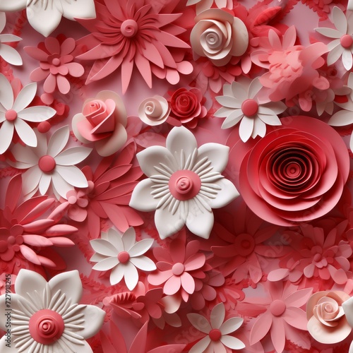 Intricate paper flower assortment in shades of pink, perfect for decor. A beautiful arrangement of pink and white paper crafted flowers.