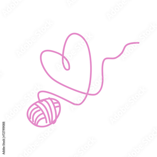 Doodle Heart Made With Woolen Thread From The Ball Of Yarn
