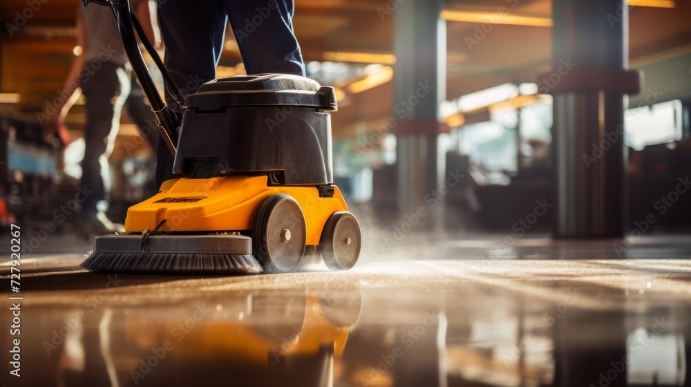 Professional Cleaning. Floor cleaning using an automatic machine with a brush. Professional Cleaning. Floor cleaning using an automatic machine with a brush.