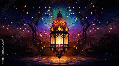 Ramadan celebration colorfull arabic lantern background illustrations