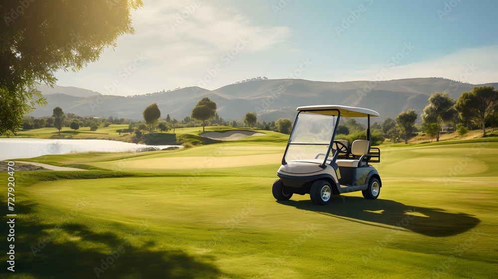 Golf Cart Driving Down Golf Course
