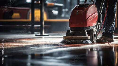 Floor cleaning using an automatic machine, a cleaning vacuum cleaner with a brush.