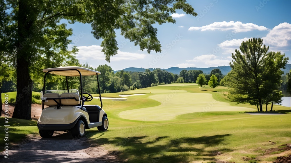 Golf Cart Driving Down Golf Course
